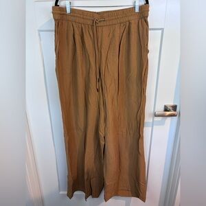 A New Day Wide Leg Pants Brown Tan Crinkle Drawstring Waist Size XXL
